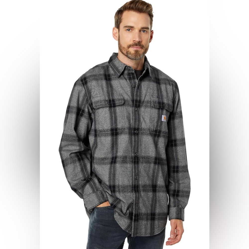 Carhartt Men's Loose Fit Heavyweight Flannel Long-Sleeve Plaid Shirt Med 105439
